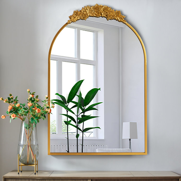 Epsom Arched-Top Carved Floral Full Length Mirror- CRACKED ON SIDE