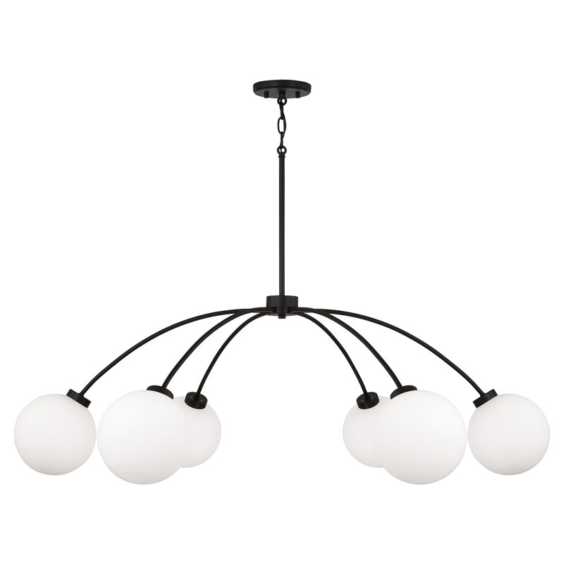 47" W x 15" H 6-Light Chandelier in Matte Black with Soft White Glass Globes
