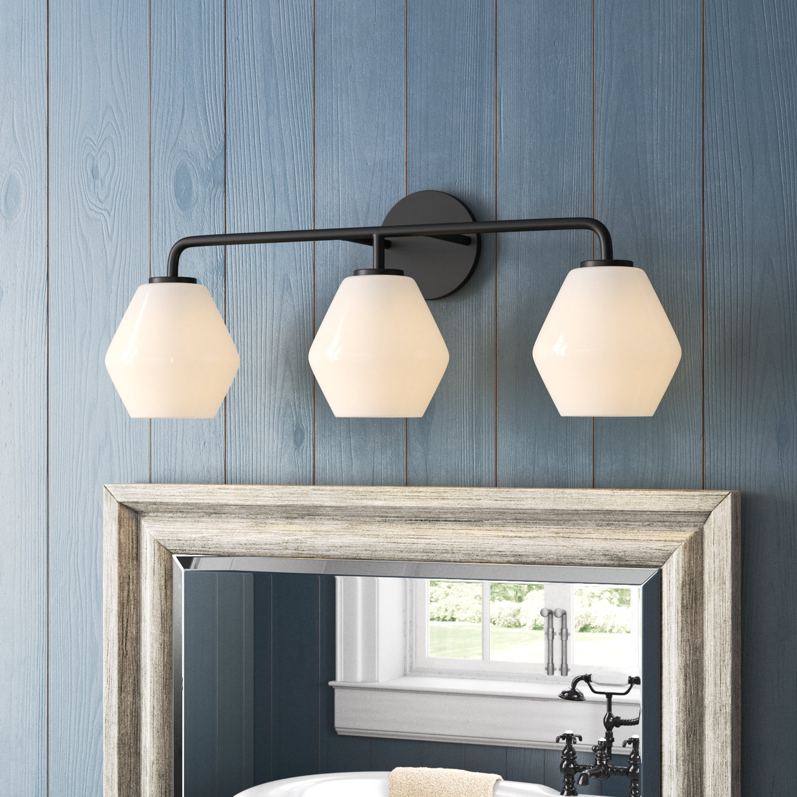 Rooks 3-Light Dimmable Vanity Light, Midnight Black, White