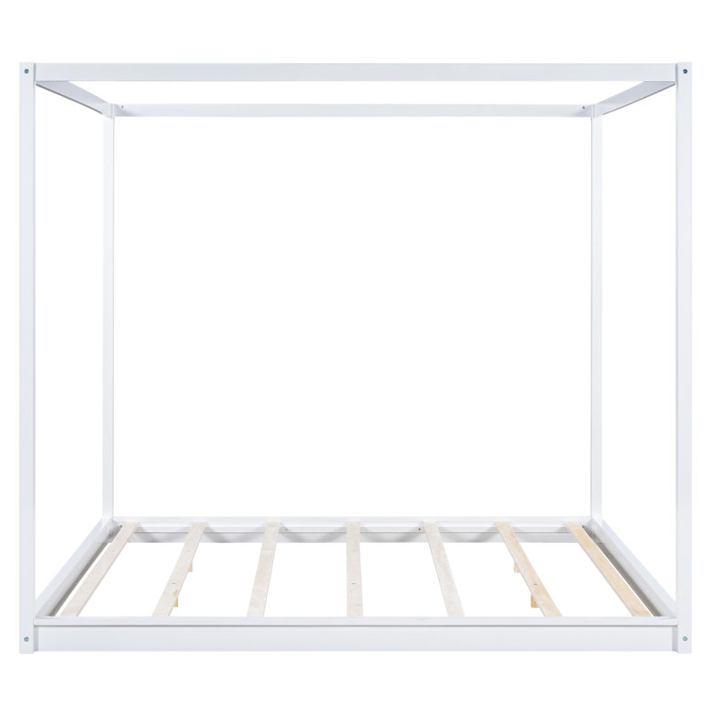 Canopy Platform Bed With Support Legs, White, Queen