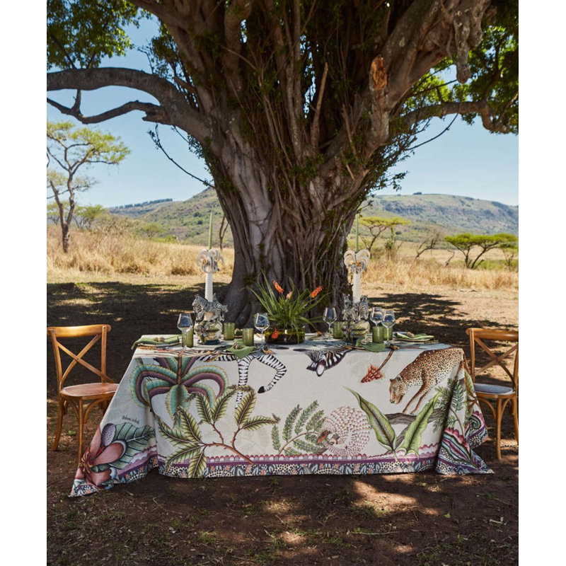 Ardmore Cotton Tablecloth, Beige/Green, 138" Rectangle