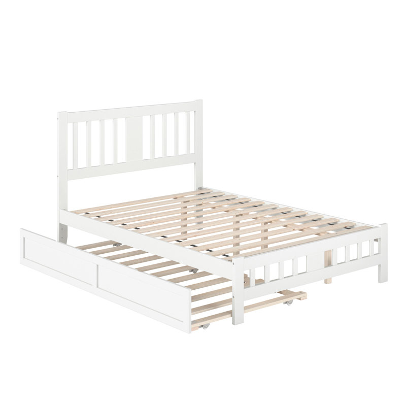 Lit plateforme en bois massif Anakin avec lit gigogne assorti, Double, Blanc