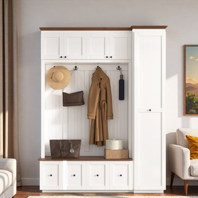 5-in-1 Hall Tree With Bench, Coat Rack, Drawers, Cabinets And Extra-large Side Storage Space