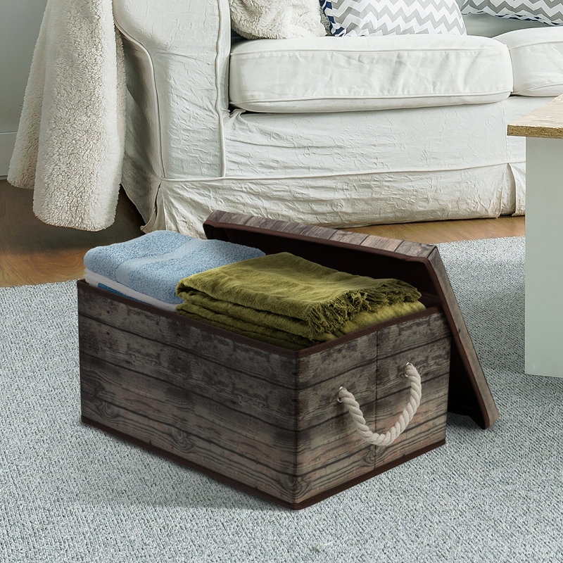 Sorbus Wooden Pattern Fabric Box 2-Pack, Brown