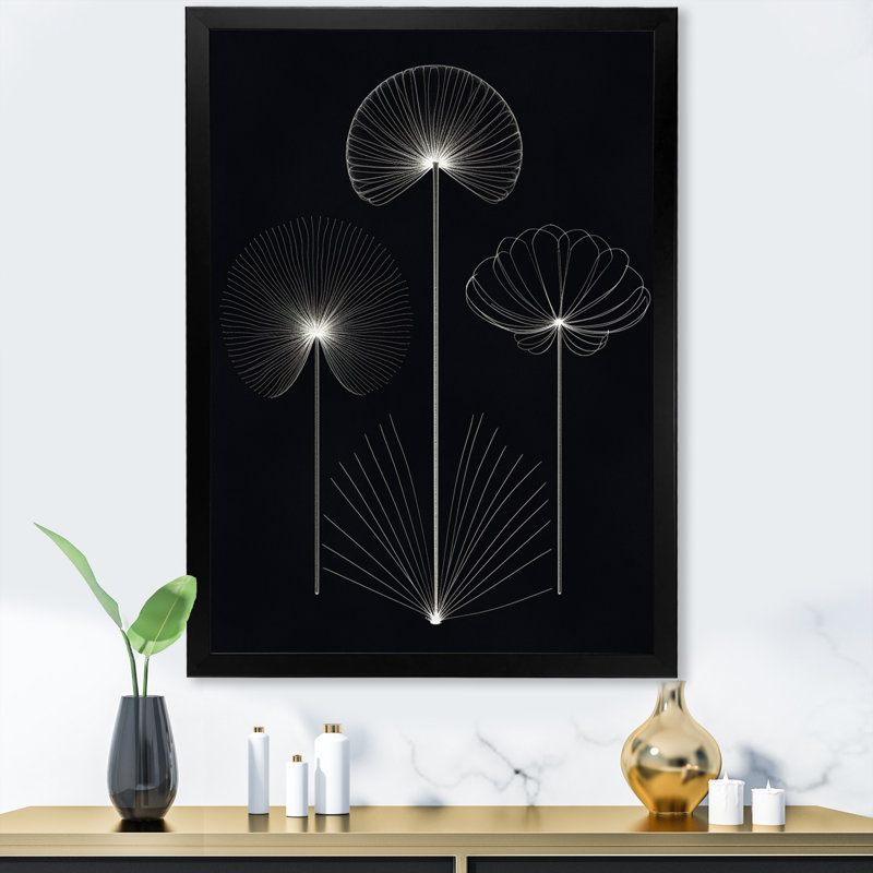 Exquis Beauty Minimal White Flowers on Black - reproduction sur toile, Cadre simple noir, H 20 po x l 12 po x P 1 po