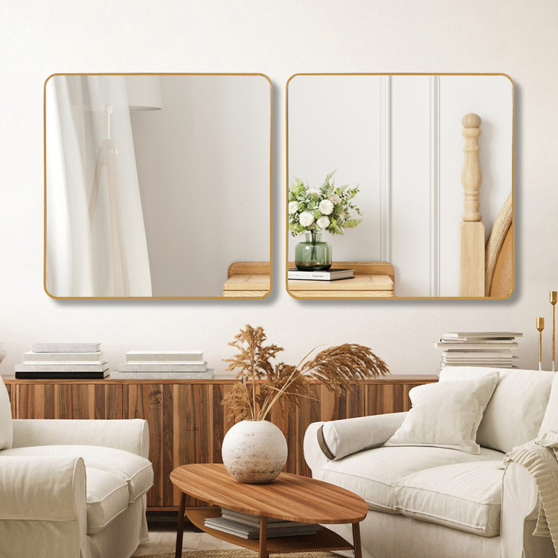 30 in x 30 in Metal Framed Square Bathrrom Mirror for Wall, Gold, 30" x 30"