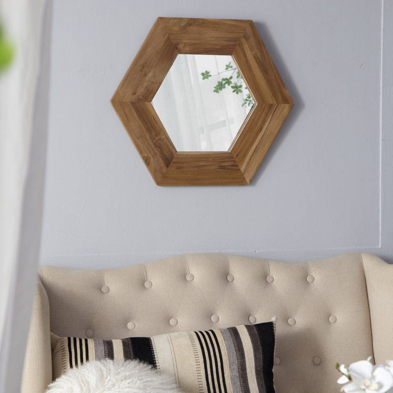 Miroir hexagonal avec cadre en bois, Naturel