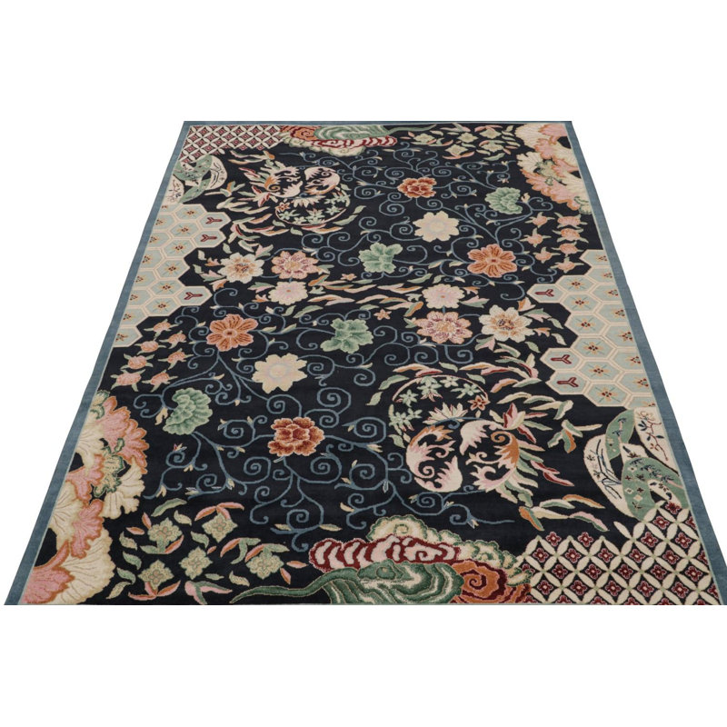 Art Deco Handmade Kilim Wool Floral Area Rug, Rectangle 10' x 14'