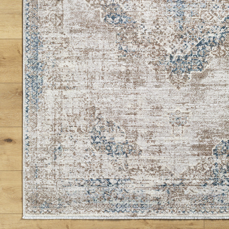 Tapis oriental en polyester tissé à la machine crème, Rectangle 9 pi 2 po x 12 pi 6 po