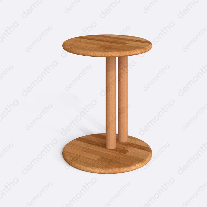 Table de bout en bois en forme de C - plateau rond de style minimaliste