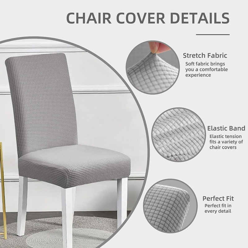Ensemble de 6 housses de chaises de salle à manger - Gris - Taille régulière / Tissu jacquard / Doux et extensible / Protection contre les égratignures de chat / Salle à manger, cuisine, banquet, mariage, hôtel, style fête