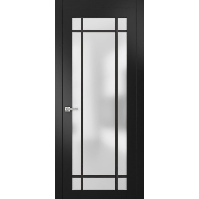 Solid French Pre-Hung Door Inches | Planum 2112  Frosted Glass | Single Regular Panel Frame Trims Handle | Bathroom Bedroom Sturdy Doors