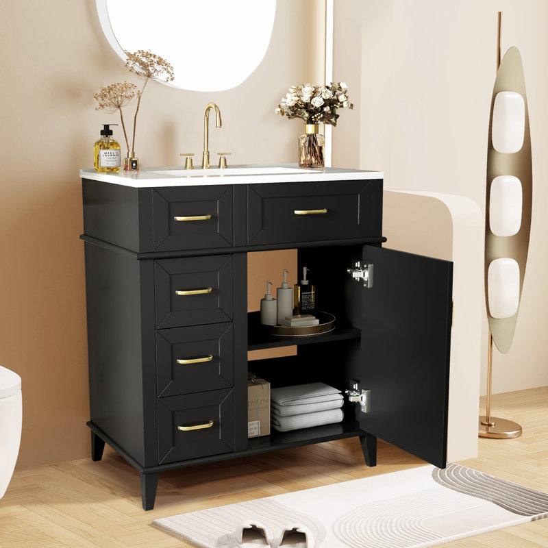 Meuble-lavabo 30 po avec lavabo en céramique, Noir, noir, noir, noir