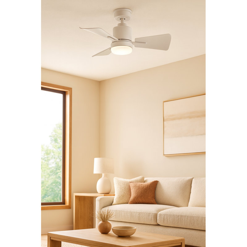 30" Leventhal 3  - Blade LED Standard Ceiling Fan with Wall Control and Light Kit Included, Matte White