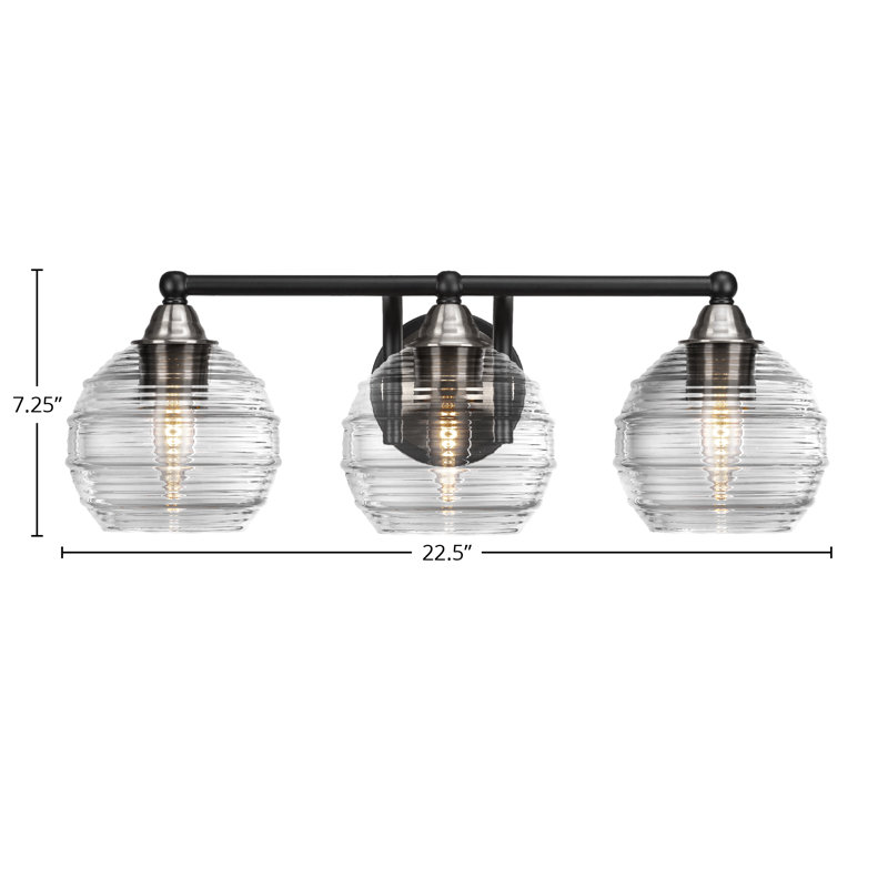 Michell 3-Light Bath Bar, Clear, Matte Black/Brushed Nickel