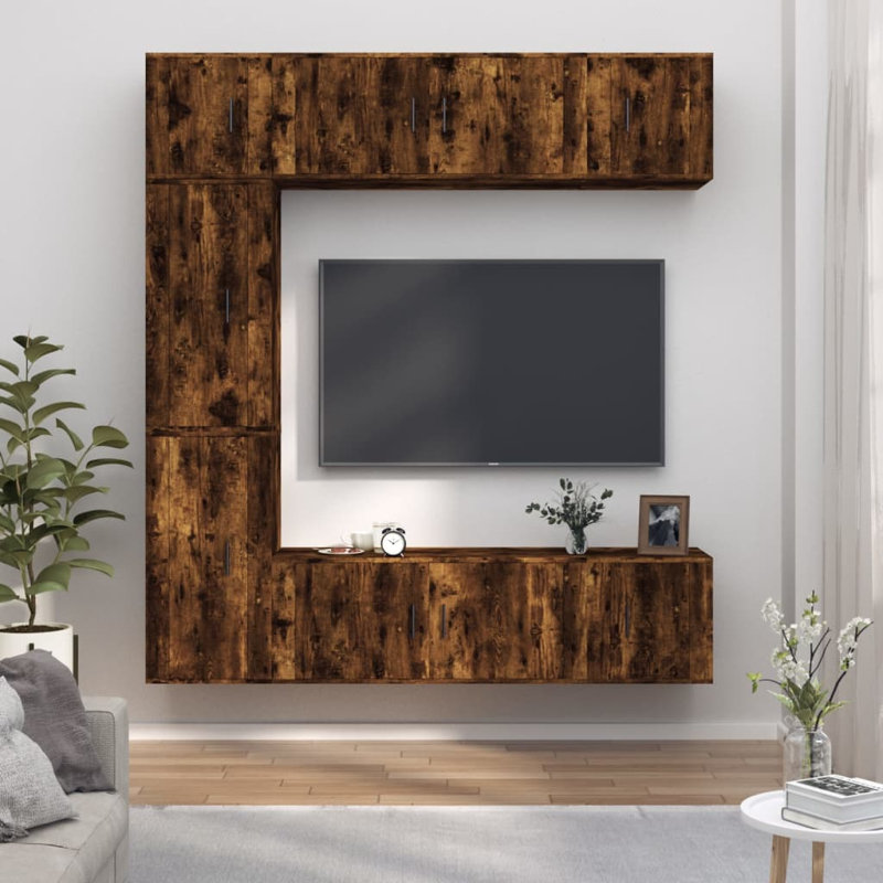 Alper Unfinished Floating TV Stand for TVs up to 78", Smoked Oak Brown