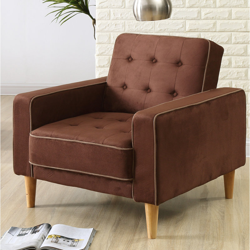 Fauteuil convertible en polyester capitonné de 37 po de largeur Ferrin, Sergé gris