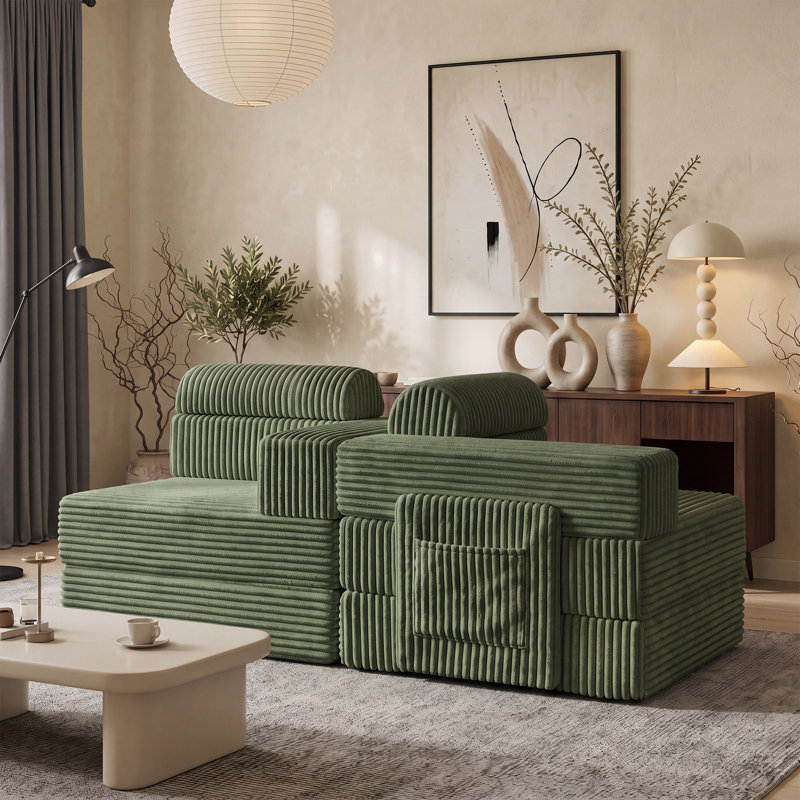 Sisler 71" Boneless Sofa Upholstered Corduroy Couch Sleeper, Olive Green Corduroy