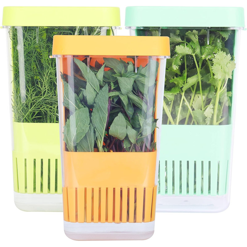 Paquet de 3 conservateurs d'herbes fraîches pour réfrigérateur, économiseur d'herbes transparent sans BPA, contenant de rangement pour coriandre, persil, thym, menthe, asperge, conservateur pour herbes fraîches