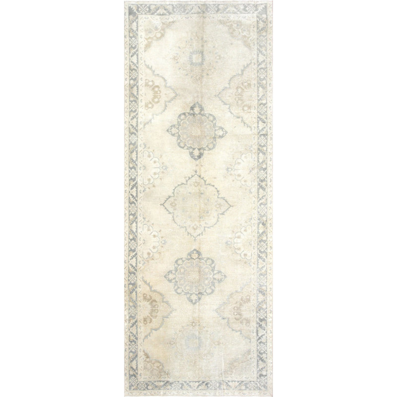 One-of-a-Kind Hand-Knotted 1960s 4'9" x 12'10" Runner Wool Area Rug in Beige/Brown