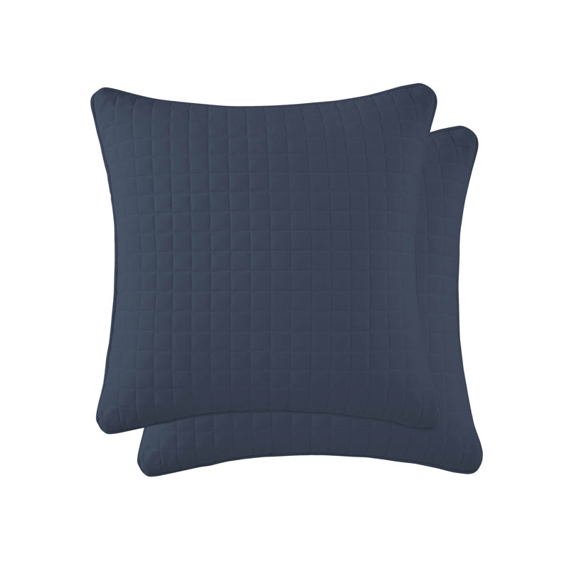 Vilano Springs 2-Piece Microfiber Embroidered Quilted Sham Covers, 26" H x 26" W, Dark Blue