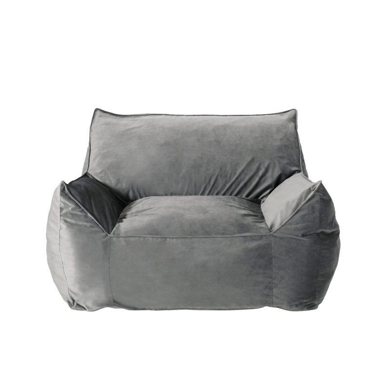 Allea Velveteen Bean Bag Chair With Armrests, Gray Velvet