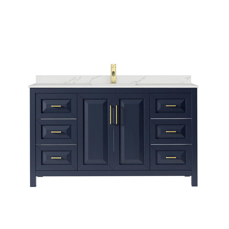 Daria 60 in. Vanity, Giotto Quartz, Blue, Brushed Gold