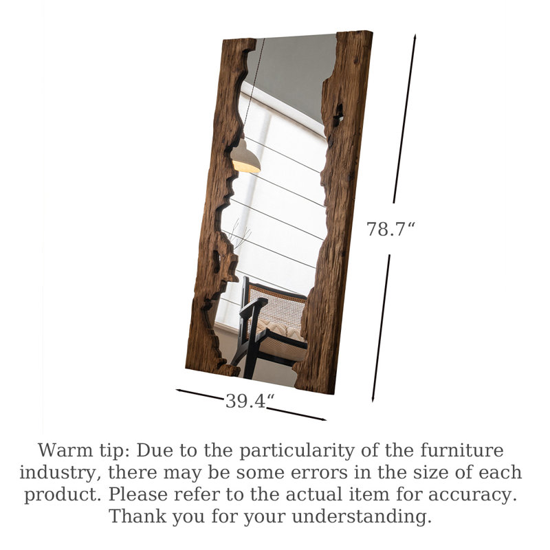 Zen-Style Vintage Pine Explosion-Proof Full-Length Mirror, 78.74" H x 39.37" W
