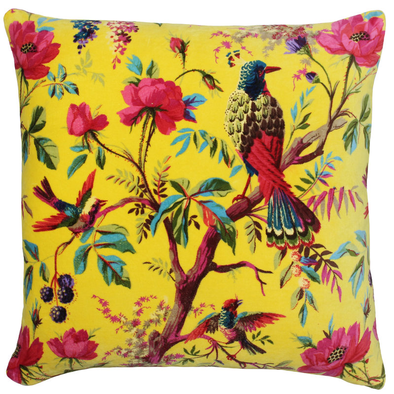 Palampur Floral Square Cushion, Yellow