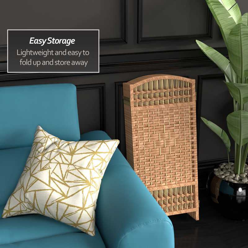 Short Fiber Weave Folding Screen, 6, Natural, 35.5"H