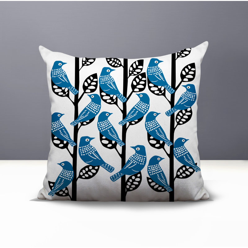 Oreiller carré réversible intérieur / extérieur Tanza Bird, Carré 15 po, Turquoise