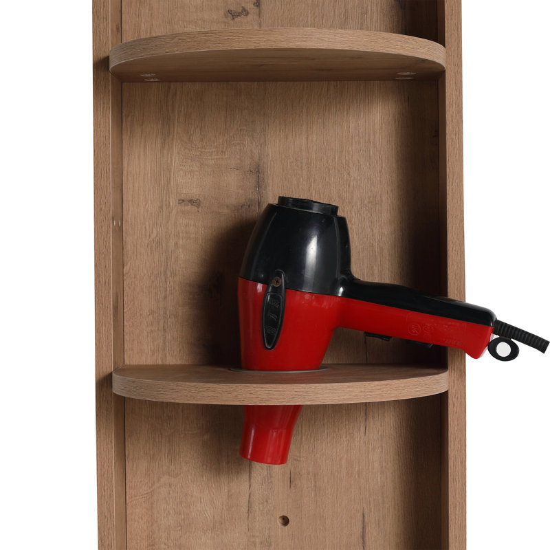 12" Bathroom Wall-Mounted Storage Rack, Float Mounting Design, Imitative Oak