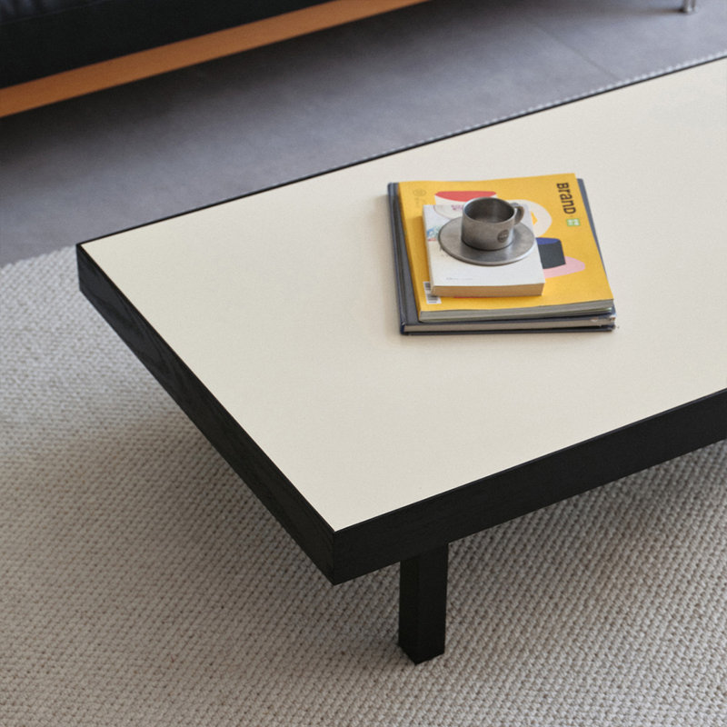 Table basse noire en bois massif, Blanc/Noir