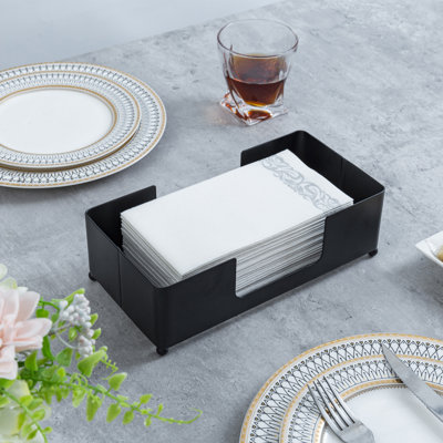 Black Metal Folded Paper Towel Holder Napkin Tray
