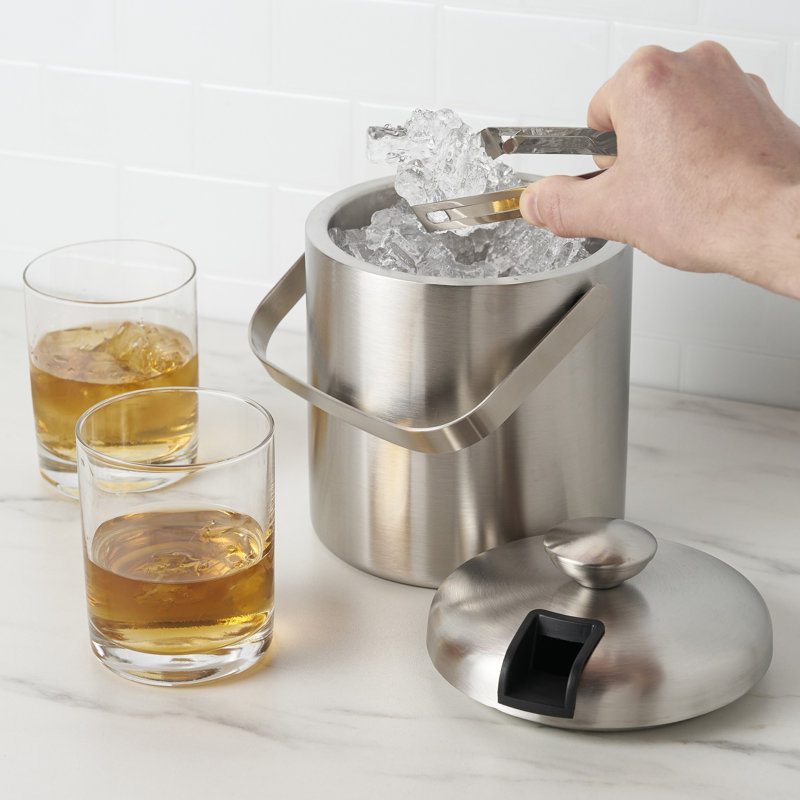 1.3L Stainless Steel Double-Walled Ice Bucket with Tongs