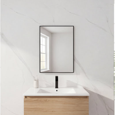 Miroir mural rectangulaire en aluminium noir de 20 pouces, miroir de meuble-lavabo moderne pour salle de bain, salon, entrée