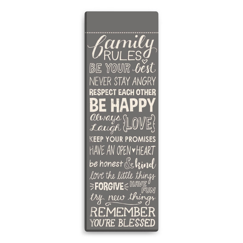 «Family Rules», art textuel personnalisé sur toile