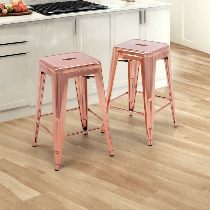 Metal Bar Stools Set of 4, Counter Height Bar Stools 24 Inches Industrial Bar Chairs Patio Stool Indoor-Outdoor Counter Height Stools with Square Seat