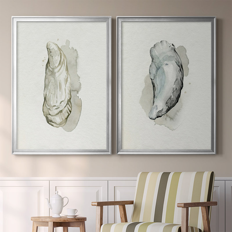 Oysters On The Bay I - ensemble de 2 reproductions d'art sur toile encadrées, H 42,5 po x l 61 po x P 1,25 po, Argent