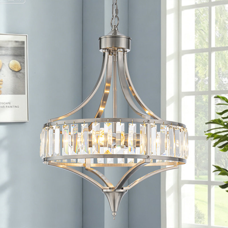 4 Light Crystal Drum Semi Flush Mount, Polished Chrome