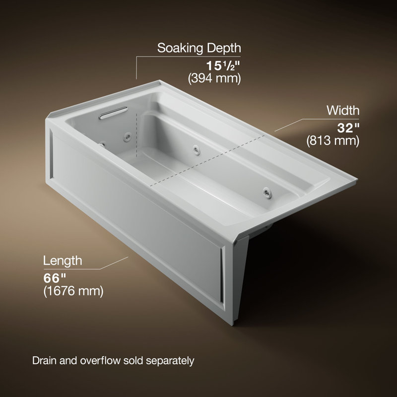 Archer Alcove 72" x 36" Whirpool Bathtub, Ice Grey, Left