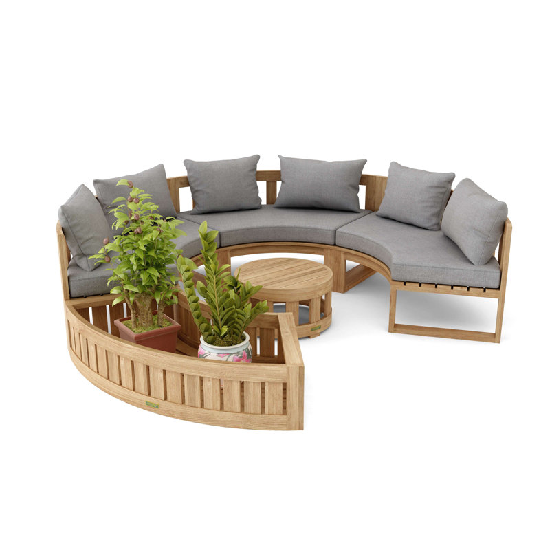 Ensemble de conversation modulaire circulaire en teck avec coussins Sunbrella 5 pièces, Ardoise Cast