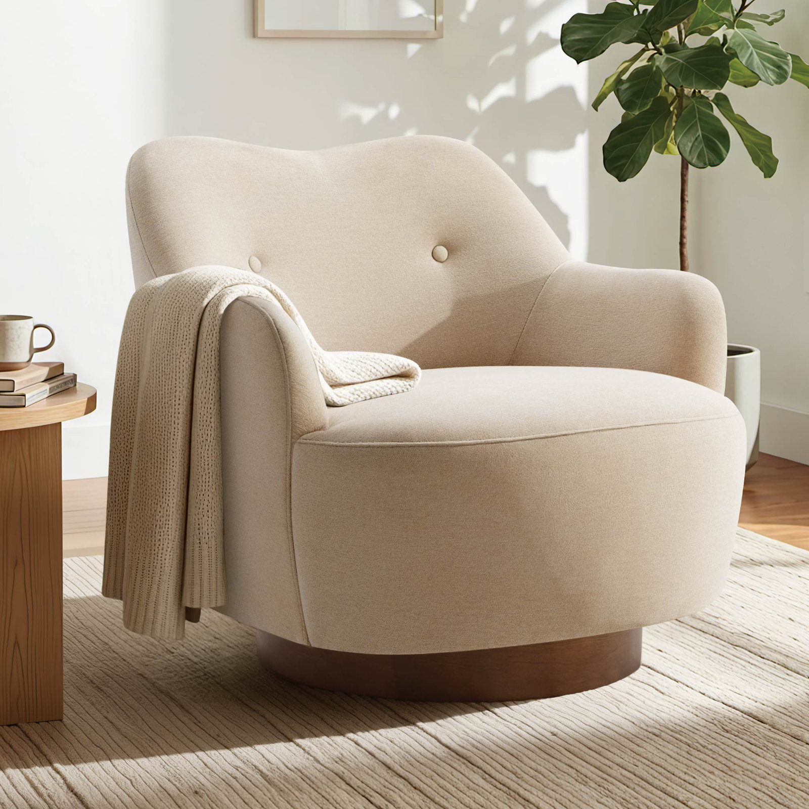 Upholstered Accent Chair, Sand Polyester