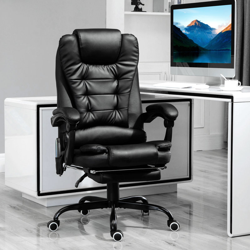 Chaise de bureau à 7 points de massage vibrant avec dossier inclinable, Noir