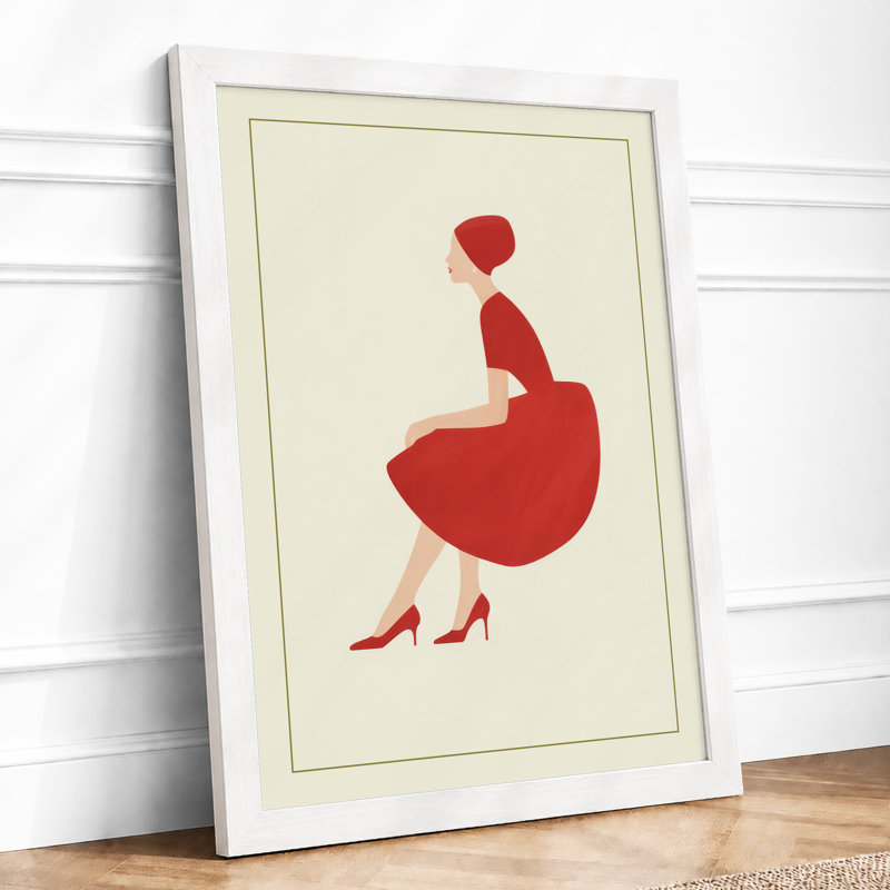 Woman With Red Heart Modern - Print, A4 - 29.7 x 21.0 cm, White
