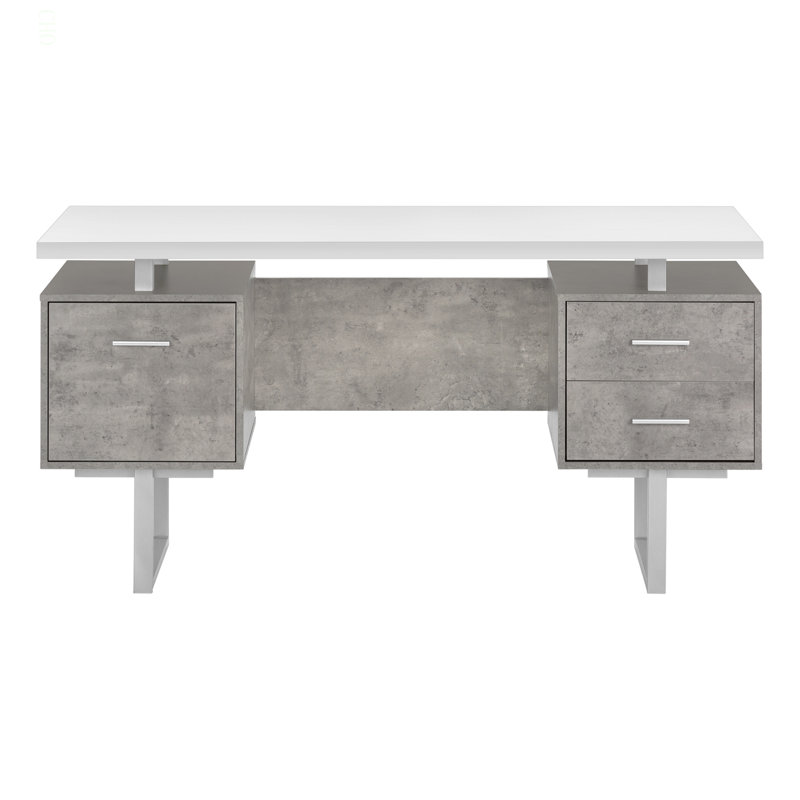 Bureau d'ordinateur, bureau personnel, ordinateur portable, installation à gauche, à droite, tiroirs de rangement, L 60 po, stratifié de travail et béton, métal, contemporain, moderne