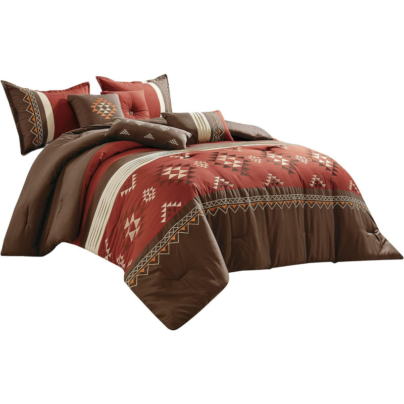  7-Piece Rustic Southwestern Native Aztec Comforter Set, King Comforter + 4 Additional Pieces