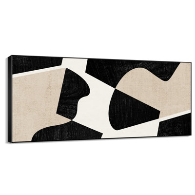 Geometric Abstract Modern Black and Beige Shapes Living Room Large Framed Wall Art Print Home Decor (Frame Assembly Required)