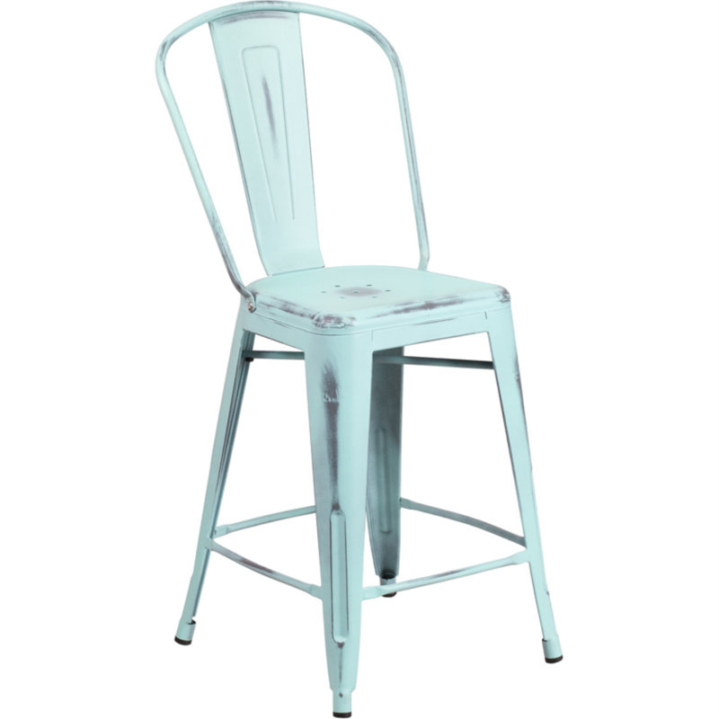 Tabouret de bar Iddings, Bleu-vert vieilli, 1, Tabouret de comptoir (siège d'une hauteur de 24 p