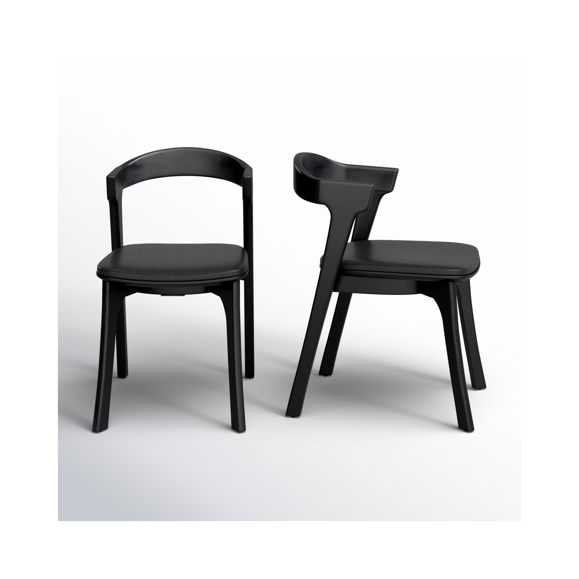 Carper Wood And Leather Dining Chair, Black Genuine Leather